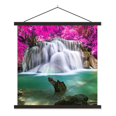 Produktbild von MuchoWow® Textilposter Wasserfall - Rosa - Bäume 40x40 cm mit schwarzem Rahmen - Fotos