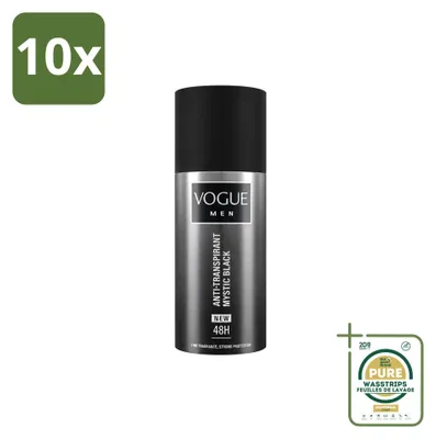 Productafbeelding van 10 x Vogue Men Mystic Black Deodorant Spray Antitranspirant 150 ml - Voorraadverpakking - 10 stuks