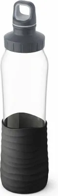 Produktbild von EMSA Trinkflasche Drink2Go Glas 0,7 ltr. Silikonmanschette schwarz