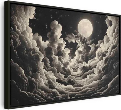 Produktbild von Italienischer Leinwand Leinwandbild - Moon and Stars Singing Among the Great Clouds 60x40 cm Muster b-H-10059-b-a