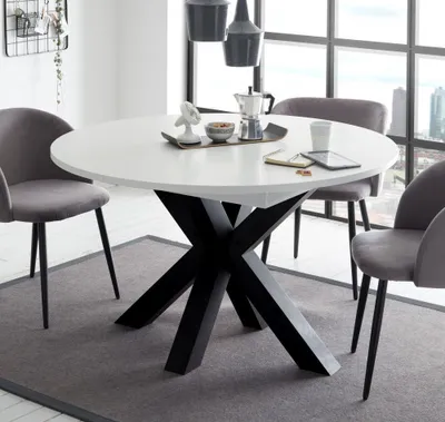 Produktbild von Esstisch schwarz weiss matt 110x78 cm Big System Rund Stern 110 Auszug