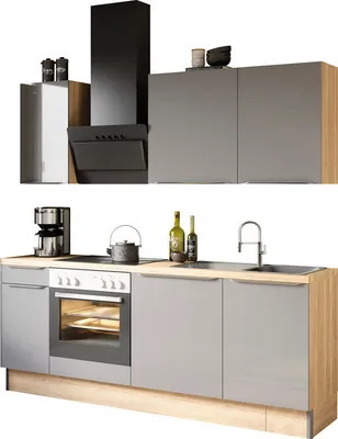 Produktbild von Optifit Küchenzeile ohne Geräte Linus984 210 cm anthrazit glänzend zerlegt Variante reversibel KCLI 218OE-8+