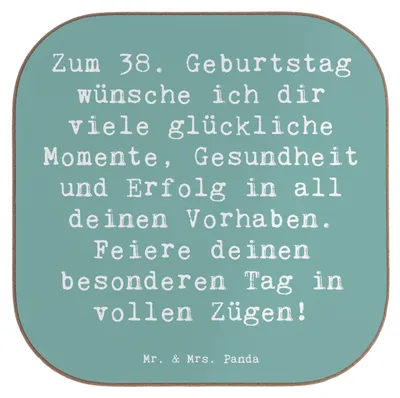 Produktbild von Mr. & Mrs. Panda Holzuntersetzer Spruch 38. Geburtstag Glück - Meeresbrise - Geschenk, feiern, Erinnerungen, Alter, Meilenstein, Untersetzer Glas, Happy Birthday, Coaster