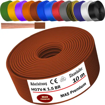 Immagine prodotto di Cavo di alimentazione H07 V-K marrone, sezione 1x1,5 mm², flessibile, per installazioni fisse. Lunghezza: 10 metri