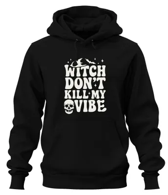Produktbild von Witch Don't Kill My Vibe Halloween Totenkopf Fledermaus Hoodie Kapuzenpullover, Schwarz, S