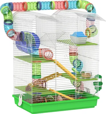 Obrázok produktu pre PawHut Klietka pre škrečky a myši s tunelom a kŕmidlom 47 x 30 x 59 cm zelená