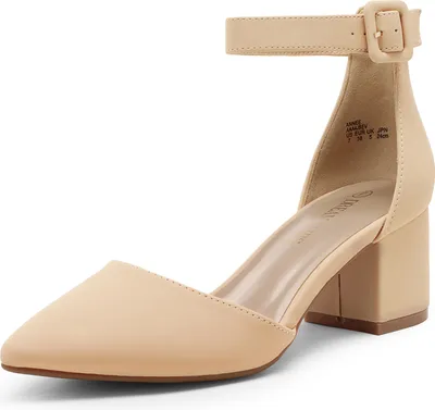 Produktbild von DREAM PAIRS Hochzeitsschuhe Damen Spangenpumps Tanzschuhe Sandaletten mit Blockabsatz Slingback Pumps,Size 40.5,Nackt/Nubuck,ANNEE