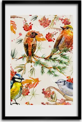 Produktbild von Bild - Bilderrahmen - 40 cm x 60 cm - MDF - Rahmen - Wandkunst - Vögel und Blumen
