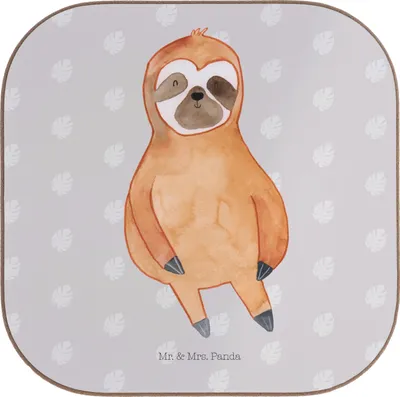 Produktbild von Mr. & Mrs. Panda Untersetzer für Gläser Faultier Zufrieden - Grau Pastell - Geschenk, glücklich, Coaster, gläseruntersetzer, Tischuntersetzer, Tassenuntersetzer, Frieden