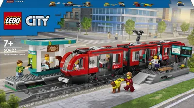 Productafbeelding van LEGO City Tram met halte, cadeau-idee voor fans van voertuigspeelgoed vanaf 7 jaar, met 6 minifiguren en een blindengeleidehond voor rollenspellen, bouwspeelgoed 60423