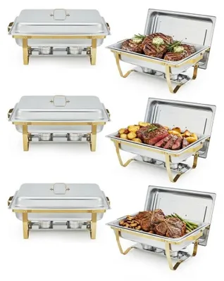 Rechteckige Buffet-Wärmeschale, Edelstahl, vergoldet, isoliert