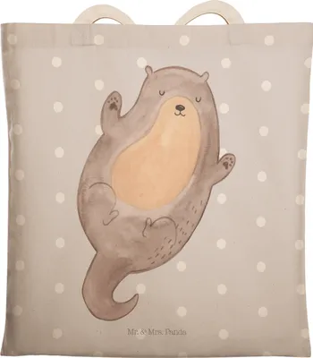 Produktbild von Mr. & Mrs. Panda Einkaufstasche Otter Umarmen - Grau Pastell - Geschenk, gut Gelaunt, shopping bag, Stofftragetasche, Tote, Tragetasche, Optimistisch, Seeotter See, Hallo