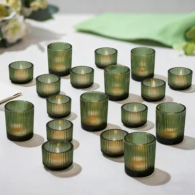 Produktbild von Hewory Teelichthalter, grüne Teelichthalter, Glas: Set mit 24 kleinen Kerzenhaltern, Vintage-Teelichter, Glaslaternen