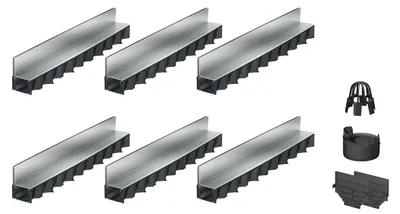 Produktbild von 6x1m ACO Hexaline 2.0 Entwässerungsrinne Schlitzaufsatz Stahl verzinkt Ablauf vertikal Bodenrinne Terrassenrinne