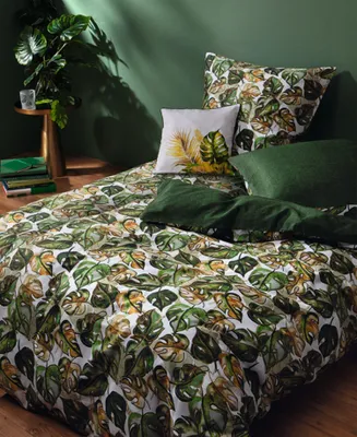 Produktbild von Sympathica Satin Bettwäsche Leaves Blätter Monstera Wende grün 155x220 cm