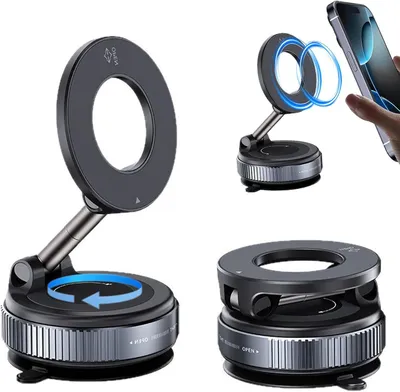 Productafbeelding van Magnetische telefoonhouder, 360° draaibaar, 180° opvouwbaar, zuignap, zwart, voor auto