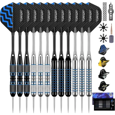 Produktbild von Dartpfeile Steeldarts Metallspitze 12 Stück mit Dart Case Blau