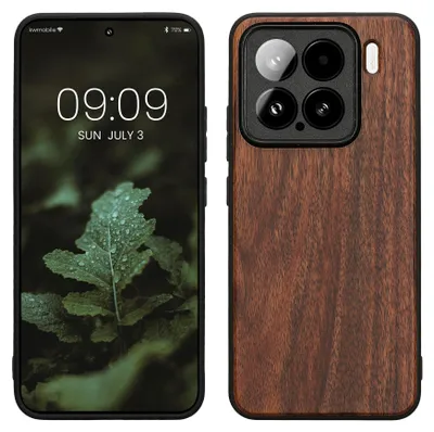 Produktbild von kwmobile Handyhülle für Xiaomi 15 Hülle Holz - Case mit TPU Bumper - Stoßfestes Hardcase - Schutzhülle Cover in Vintage Braun Braun
