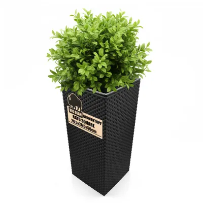 Produktbild von BigDean Blumentopf in Rattan-Optik Pflanzkübel mit Einsatz | 26,5 x 26,5 x 50 cm | anthrazit | wetterfest & UV-beständig | aus robustem Kunststoff