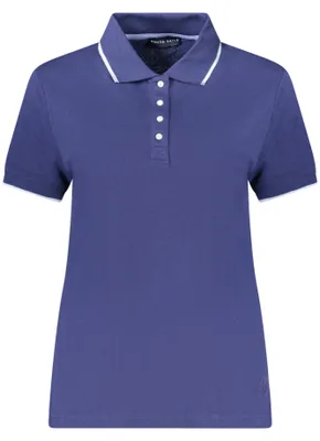 Produktbild von Damen Kurzarm-Poloshirt Blau mit Knöpfen und Kontrastdetails