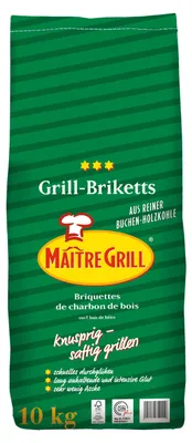 Produktbild von Maître Grill Grillbriketts (Inhalt 10kg, aus Buchenholzkohle, lange Brenndauer)