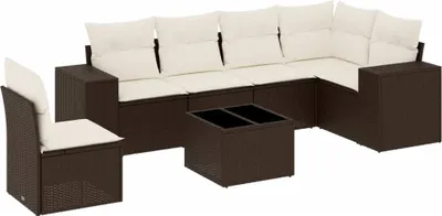 Produktbild von vidaXL 7-tlg. Garten-Sofagarnitur mit Kissen Braun Poly Rattan