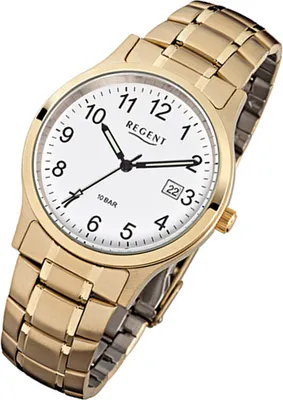 Produktbild von Regent Herren Stahlarmband Uhr gold F-776 Quarzuhr URF776