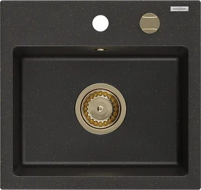 Immagine prodotto di Mexen Milo lavello in granito 1 vasca 435 x 410 mm, nero/oro metallizzato, sifone oro - 6505441000-75-G