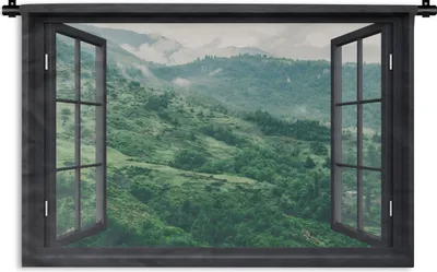 Produktbild von MuchoWow® Wandteppich Wandbehang Aussicht - Berg - Baum 60x40 cm Tapisserie Dekoration Wandtuch - Wanddekorationen