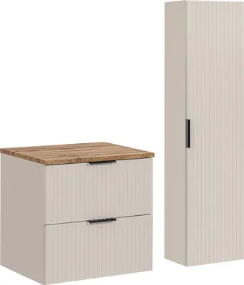 Zdjęcie produktu dla Zestaw Łazienkowy 60 Cm Z Blatem Dąb Wotan I Szafką Wysoką