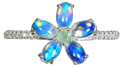 Produktbild von Zarter Ring mit Opalen und Smaragden in Blumenform, 14 Karat