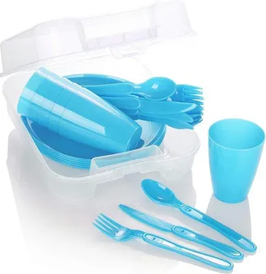 Immagine prodotto di Set da picnic per 6 persone, valigetta da picnic blu con accessori per la tavola estraibili
