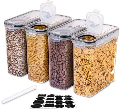 Produktbild von Vierdelig BPA-vrij Set für Lebensmittel, 2,5 Liter, luftdicht, inklusive Etiketten und Stift.
