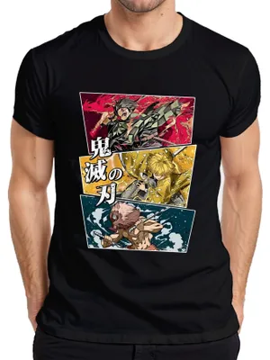Obrázok produktu pre kimetsu no Yaiba Tanjiro Zenitsu Inosuke Anime Gift Pánske tričko, čierna, L