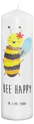 Produktbild von Mr. & Mrs. Panda Kerze Biene Happy 29 x 8 cm XL - Weiß - Geschenk, Wachskerze, Stumpenkerze, Bedruckte, Erinnerungslicht, Erinnerungskerze