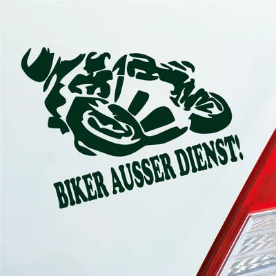 Produktbild von Auto Aufkleber Motorrad Biker ausser Dienst! Moped Bike Mopped 12x10 cm Dunkelgrün Sticker Heckscheibenaufkleber