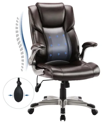 Image de Chaise de Bureau ergonomique en similicuir,Dossier Inclinable, Accoudoirs et Hauteur Réglables - Marron
