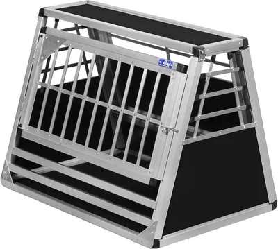 Produktbild von Transportbox N65 – Aluminium Einzelbox für Hunde 58×80×63 cm, Auto Hundebox mit Notausstieg, sicherer Hundetransport im Kofferraum