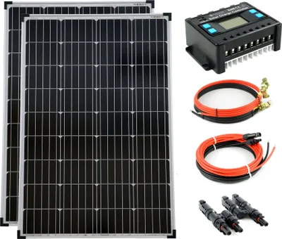 Produktbild von Solar Set 12V 2x100 Watt Solarpanel 20A Laderegler Solaranlage Garten Camping PV