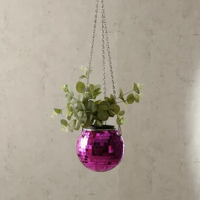 Produktbild von Blumenampel Discokugel - Spiegelkugel als Blumentopf - hängend - D: 15cm - pink