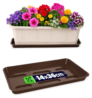 Produktbild von KADAX Untersetzer 40 cm für Blumenkasten, rechteckig Blumenuntersetzer aus Kunststoff, Blumentopfuntersetzer für Balkonkasten, Pflanzenuntersetzer für Balkon & Fensterbank (Braun)