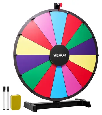 Immagine prodotto di VEVOR Ruota della fortuna (61 cm) 14 slot ruota della fortuna con supporto, giochi di lotteria premio roulette con spugna lavagna & 2 marcatori, 6 colori, ruota di premio rotante ideale per festa pub fiera