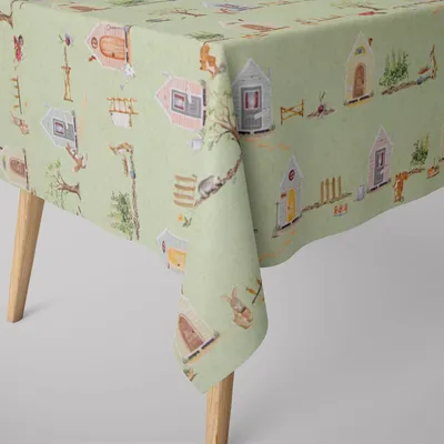 Produktbild von SCHÖNER LEBEN. Tischdecke Waldleben Haus Hase Fuchs grün braun Größe 130x240cm