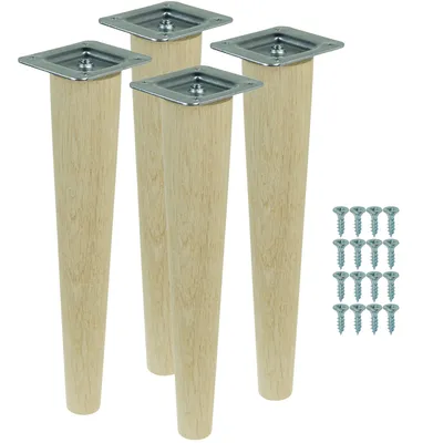 Produktbild von Möbelbeine aus massiver, unbehandelter Eiche, gerade Form, 35 cm, Montagefertiges Set, 4 Stück mit Schrauben