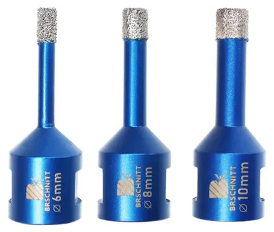 Obrázok produktu pre Sada diamantových vrtákov 6, 8 a 10 mm, závit M14, 3 kusy, určená na vŕtanie do obkladov, porcelánu, keramiky, mramoru a žuly