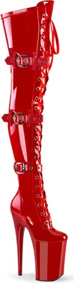 Produktbild von INFINITY-3028 Pleaser High-Heels Overkneestiefel rot Stretchlack 3 Schnallen