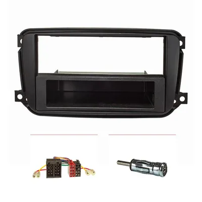 Produktbild von Radioblende Set kompatibel mit Smart fortwo (451) Facelift ab Bj.10/2010 schwarz mit Radioadapter ISO Antennenadapter ISO DIN