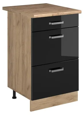 Immagine prodotto di Mobiletto base per cucina Vicco R-Line Nero lucido/Rovere dorato 50 cm piano di lavoro Rovere dorato, Model 69994