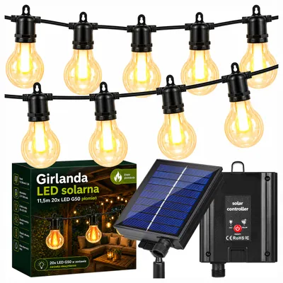 Produktbild von MasterLED Solar LED Lichterkette Außen 11,5 m 20 x G50 2700 K IP44 Garten Flammeneffekt
