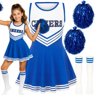 Produktbild von Hopki Kinder Kostüm Cheerleader Tänzerin Pompoms Blau 122/128